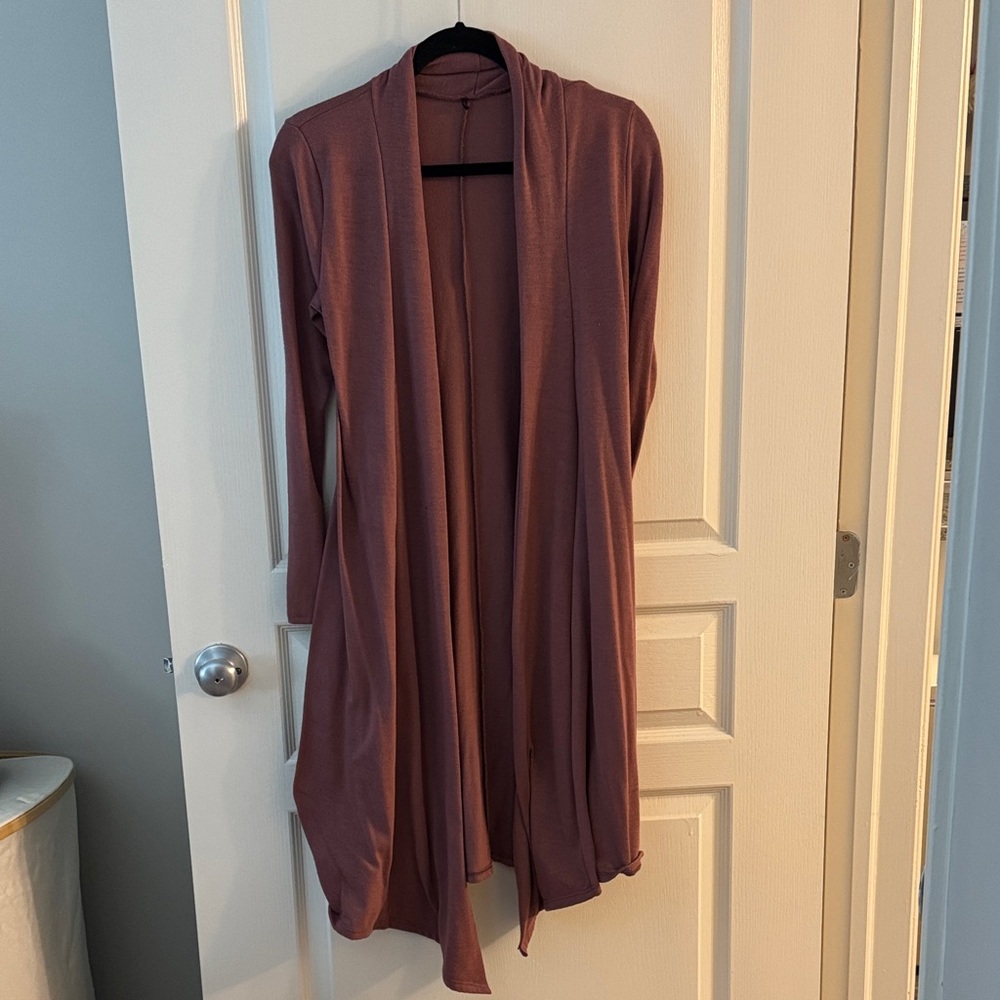 Long Mauve Open Cardigan